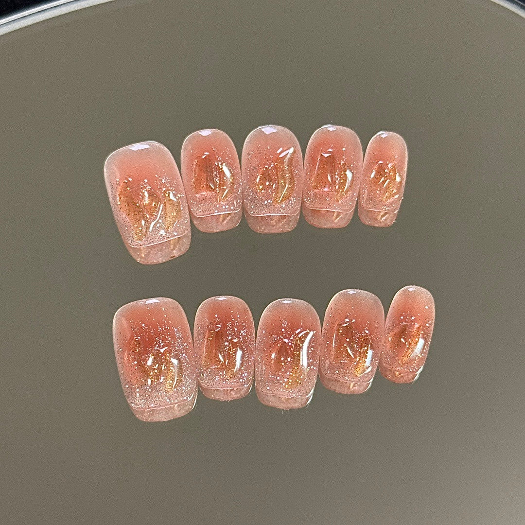 Amber Embers press on nails
