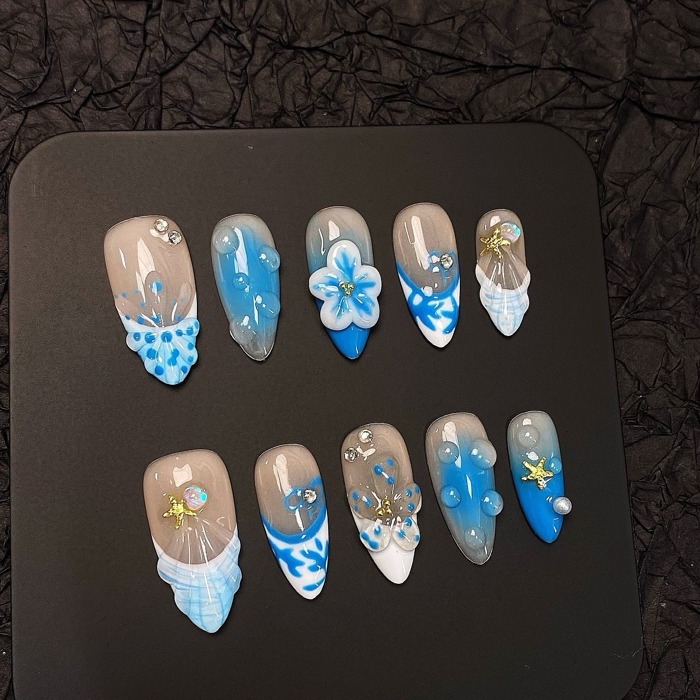 Azure Bloom press on nails