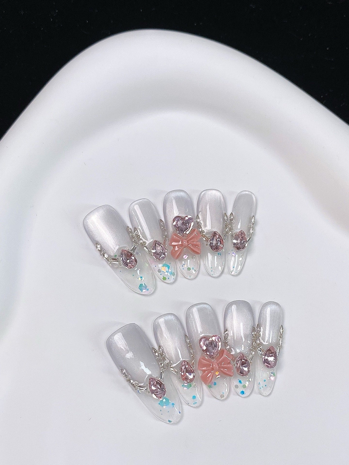 Blush Bow press on nails