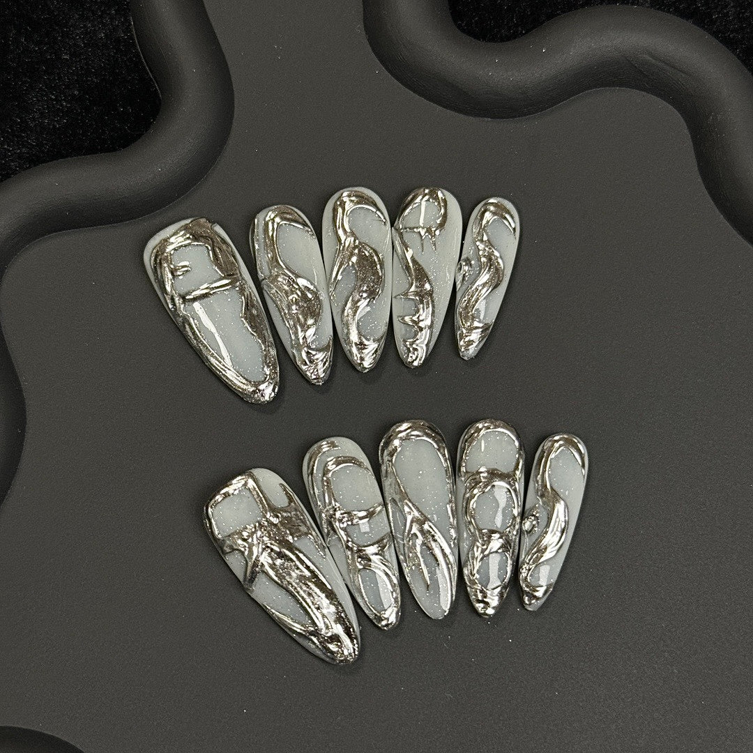 Chrome Wave press on nails