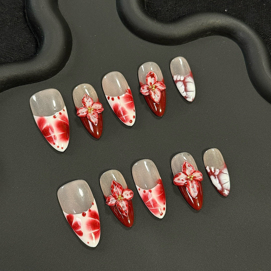 Crimson Bloom press on nails