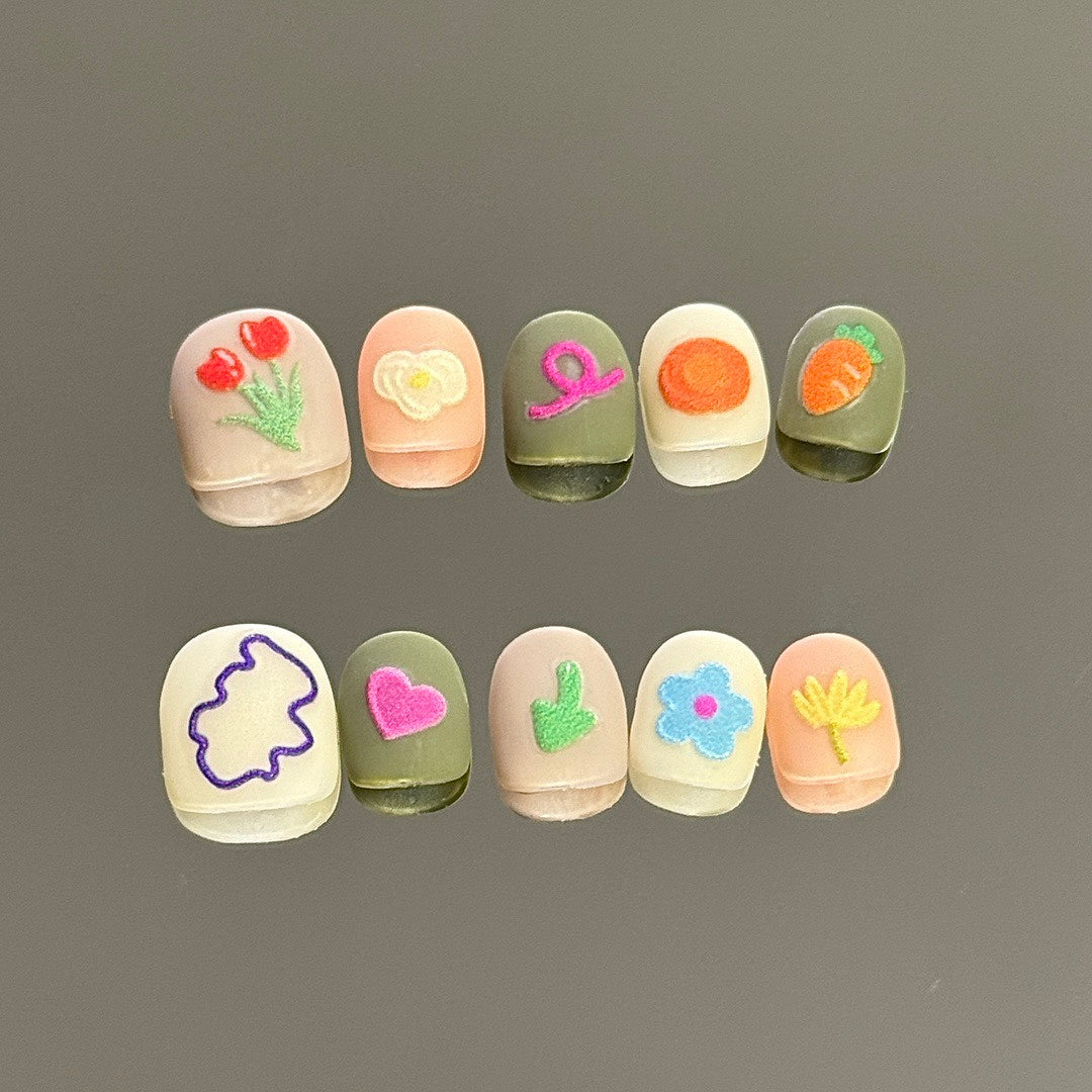 Fuzzy Bloom press on nails