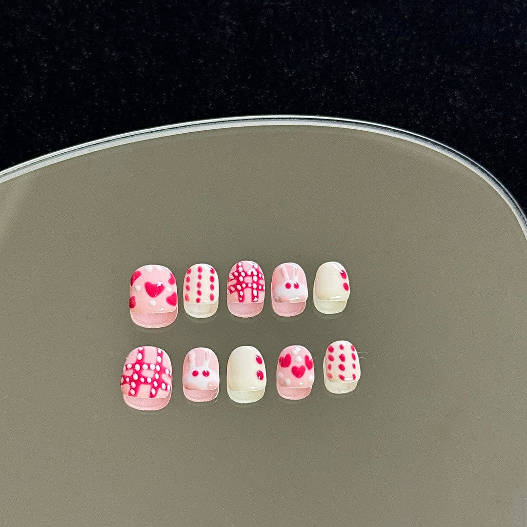Heart Bunny press on nails