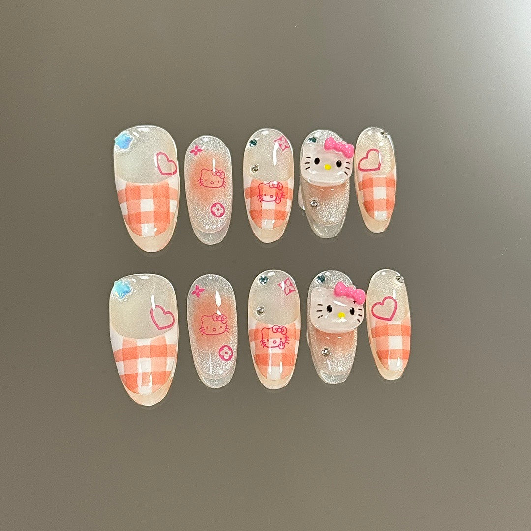 Kitty Plaid press on nails