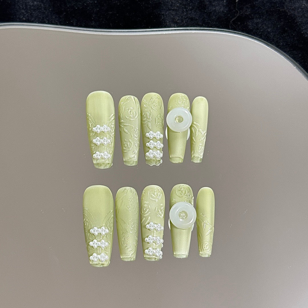 Lime Bloom press on nails