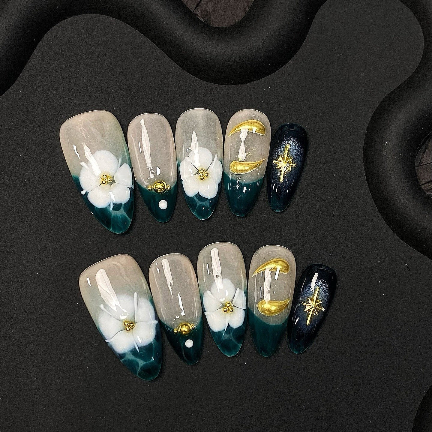 Moonlit Blossom press on nails