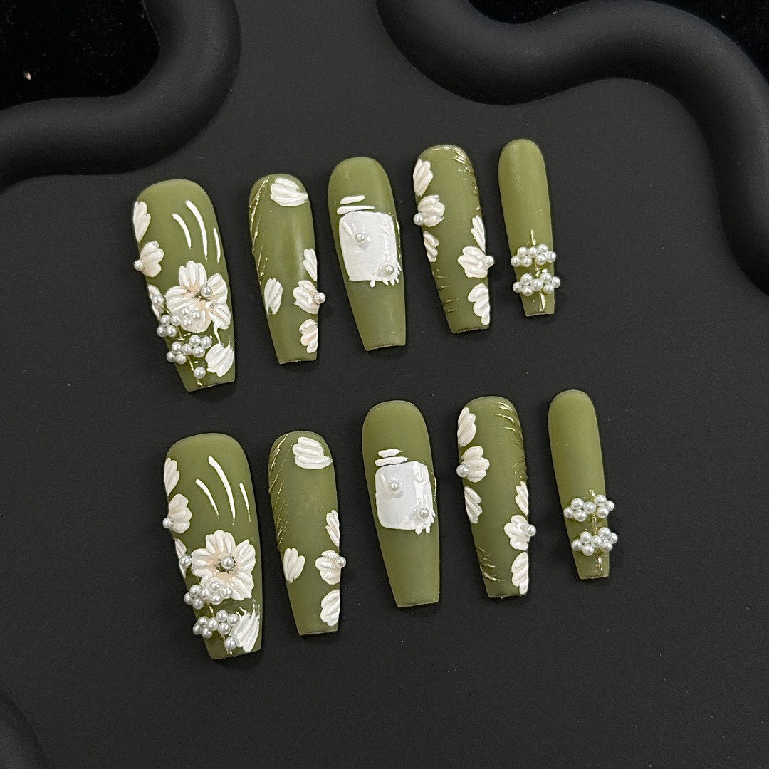 Olive Bloom press on nails